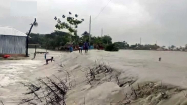 প্লাবনের তোড়ে বাঁধ ভেঙে পানি ঢুকছে